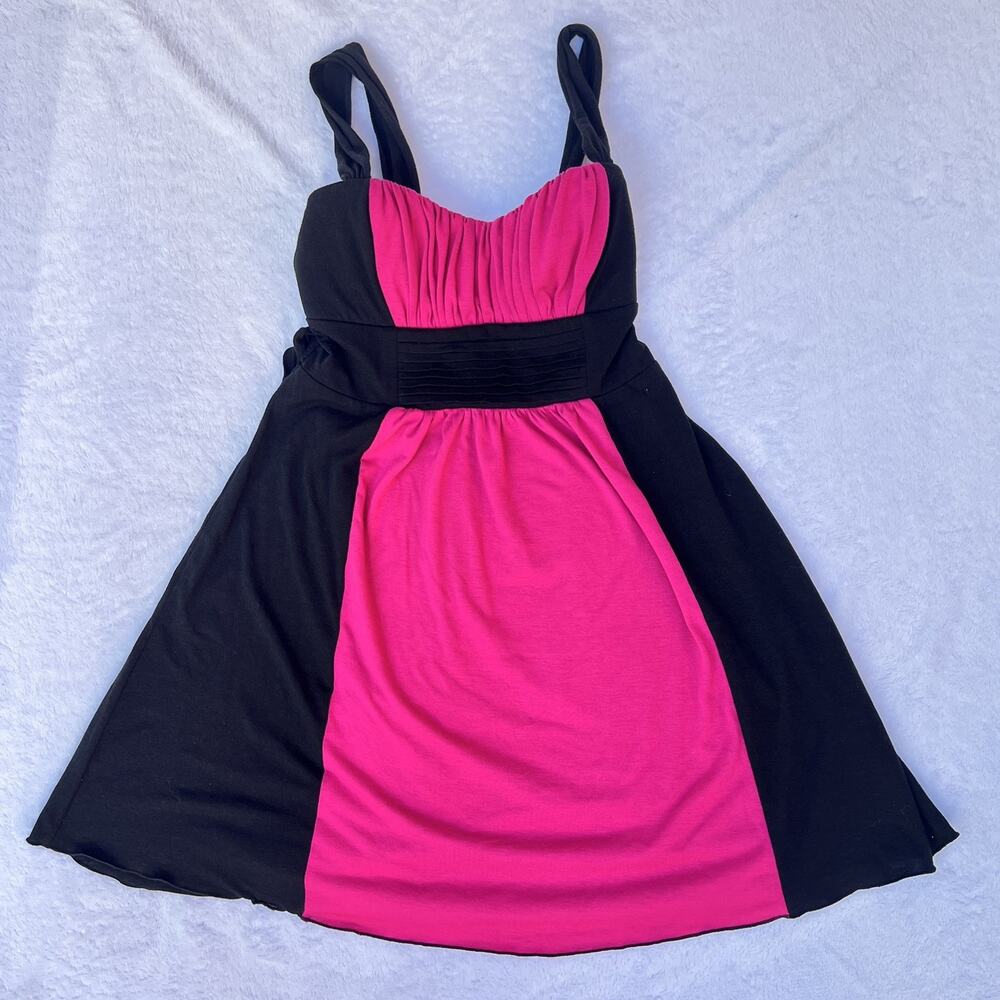 Speechless Y2K Black Pink Ruched Empire Babydoll Sweetheart Mini Dress Sz Lrg